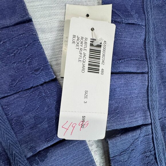 NWT Chicos Brocade Blazer Jacket Blue Sz X=Large Open Front Embroidered Ruffles - Picture 5 of 12